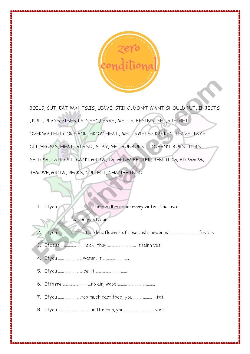 Zero conditional worksheet