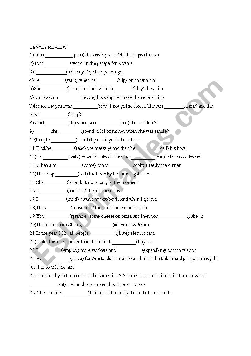 Revision of active tenses worksheet