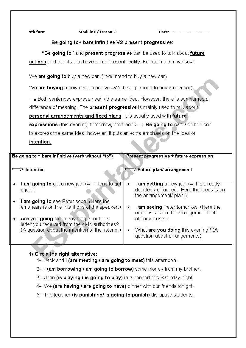 Be going to and present progressive (module 2/ Lesson 2/ 9th form)