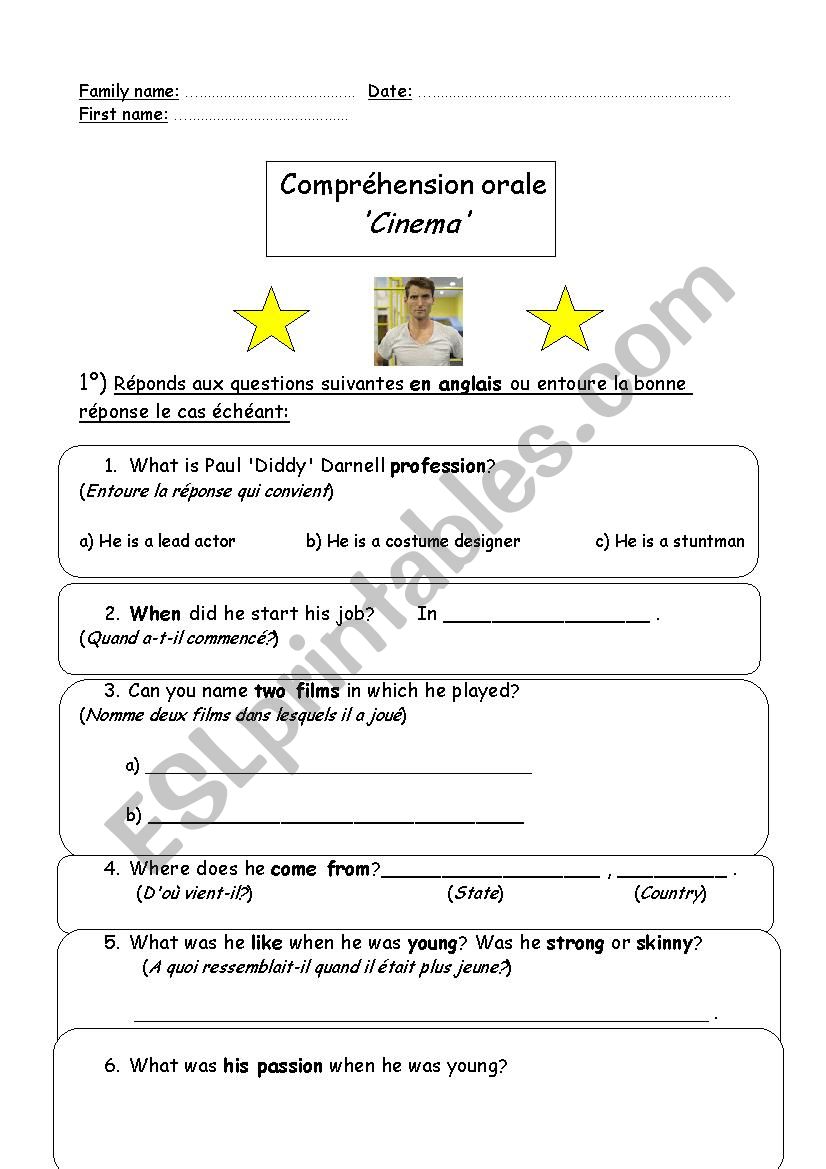 Paul Diddy Darnell, stuntman worksheet
