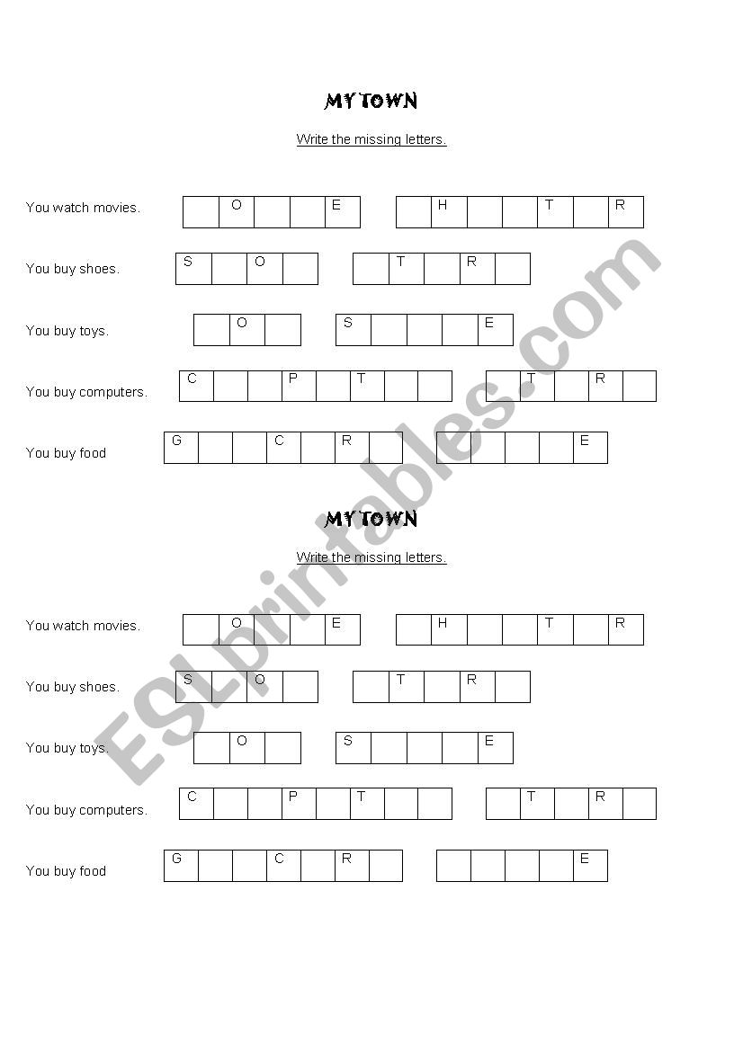 MY TOWN, GUESS THE WORD! worksheet