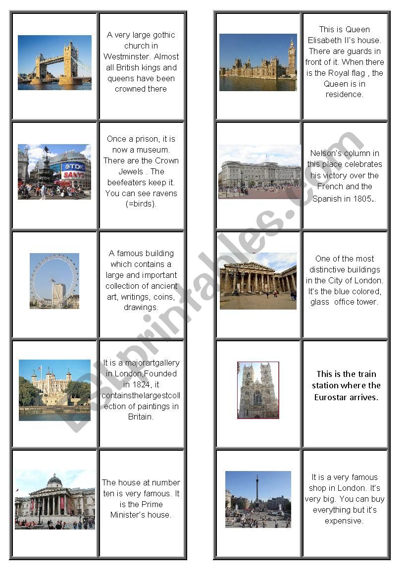 Dominoes London attractions worksheet