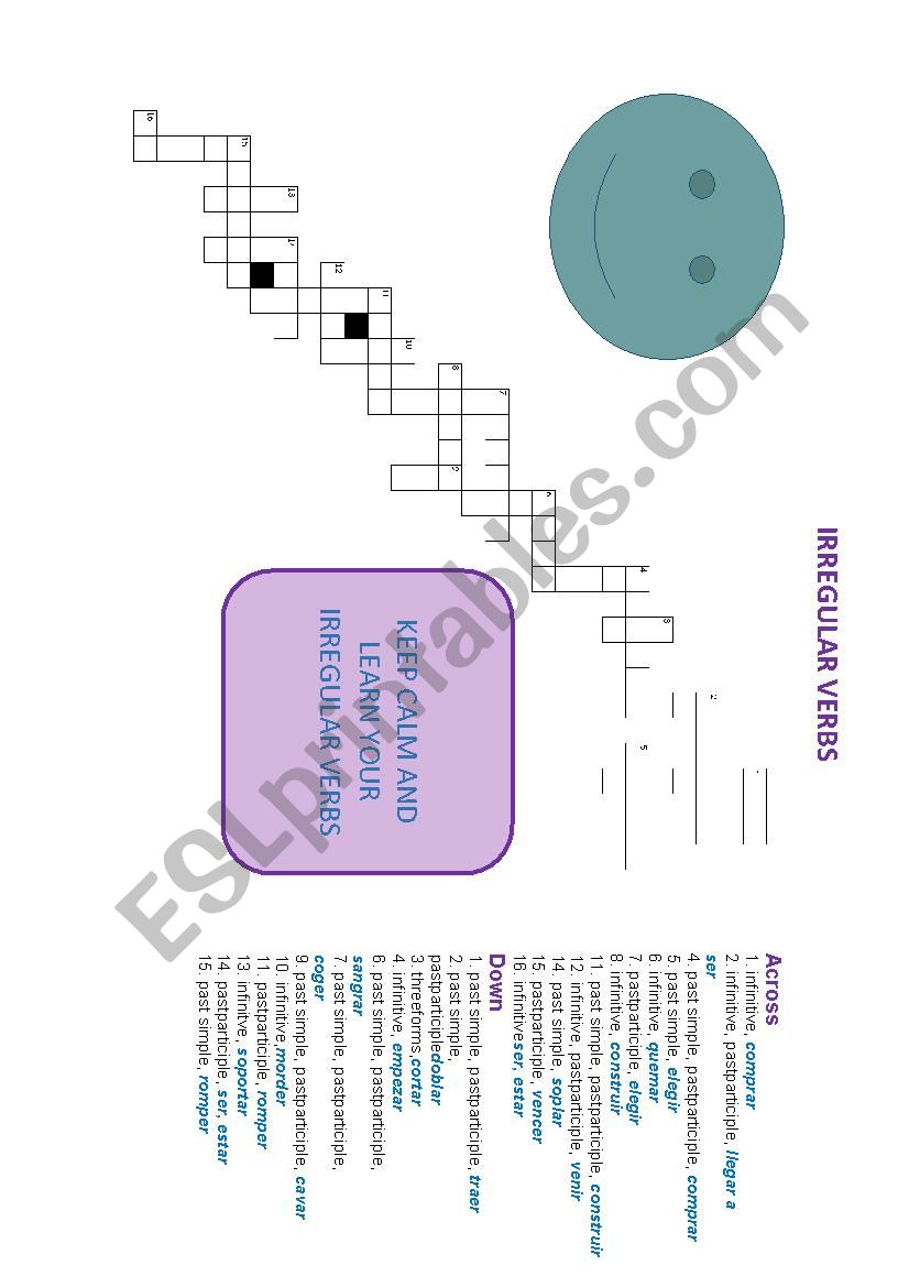 IRREGULAR VERBS CROSSWORD worksheet