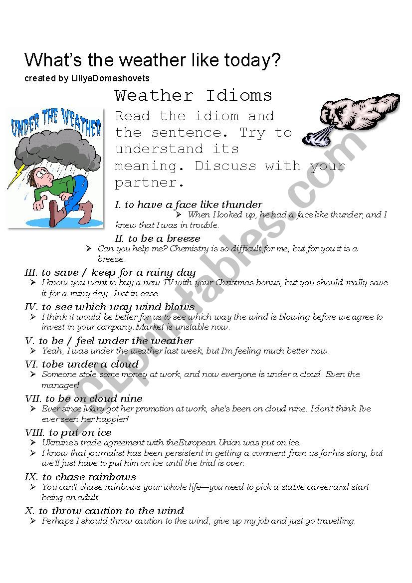 Weather idioms  worksheet