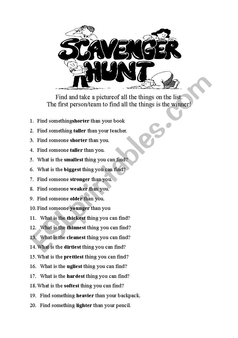 Comparative and Superlative Scavenger Hunt