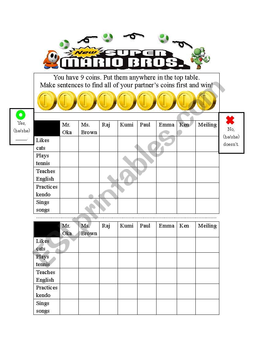 Battleship-Supermario edition worksheet