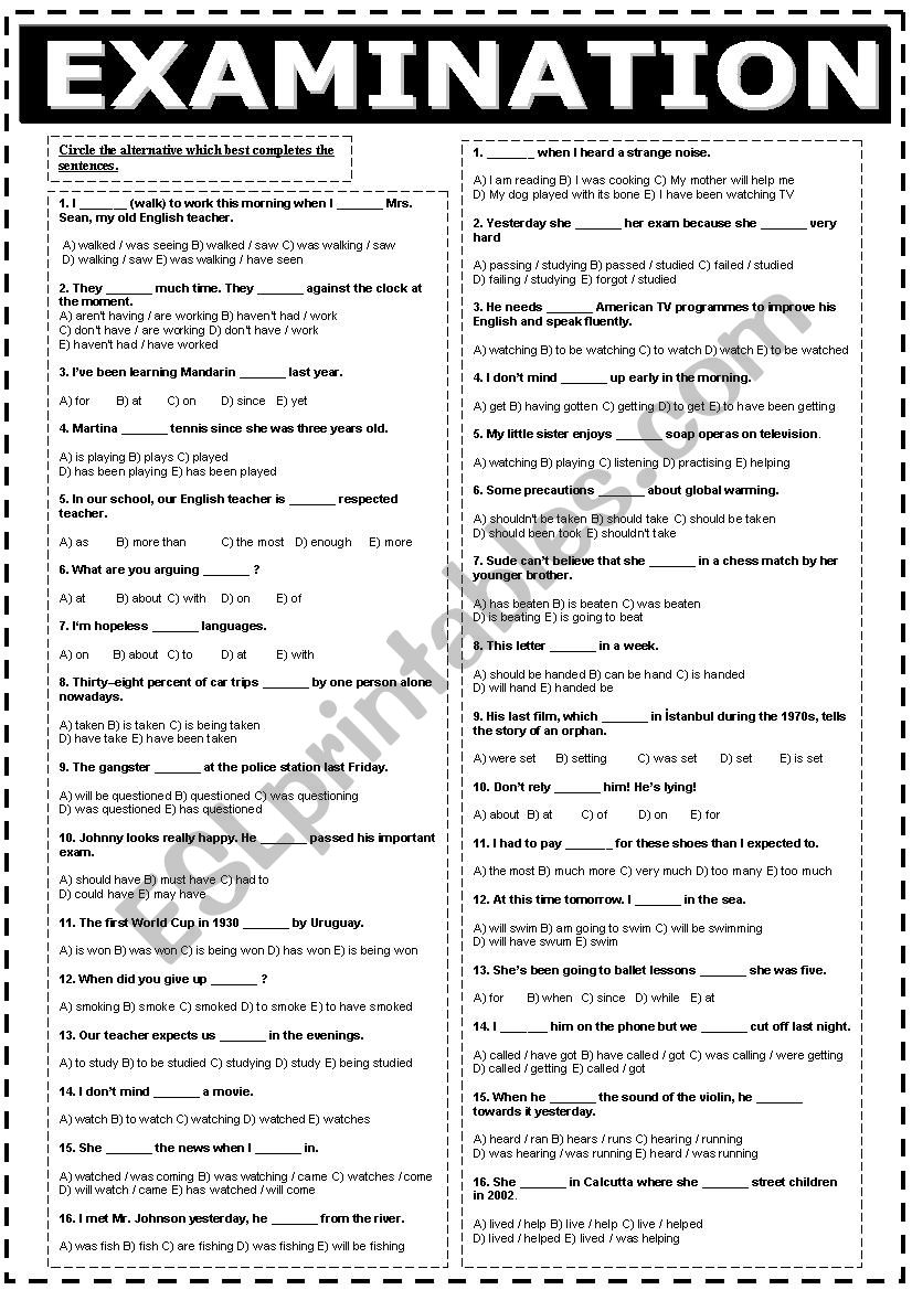 2 PAGES OF EXAMINATION INCLUDING TENSES,MODALS , ANSWER KEY INCLUDED