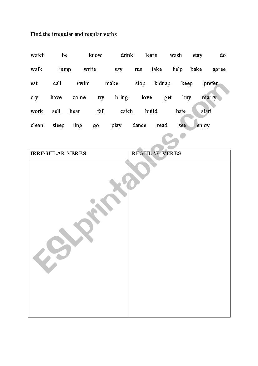 Find irregular and regular verbs