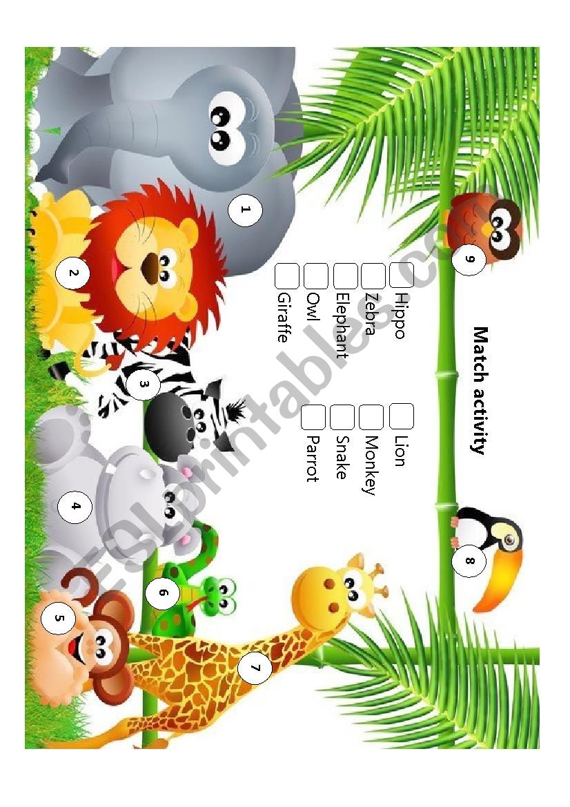 Animals match activity worksheet