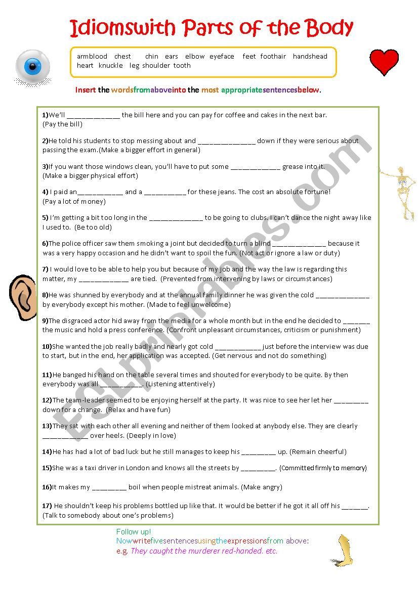Idioms with parts of the Body worksheet