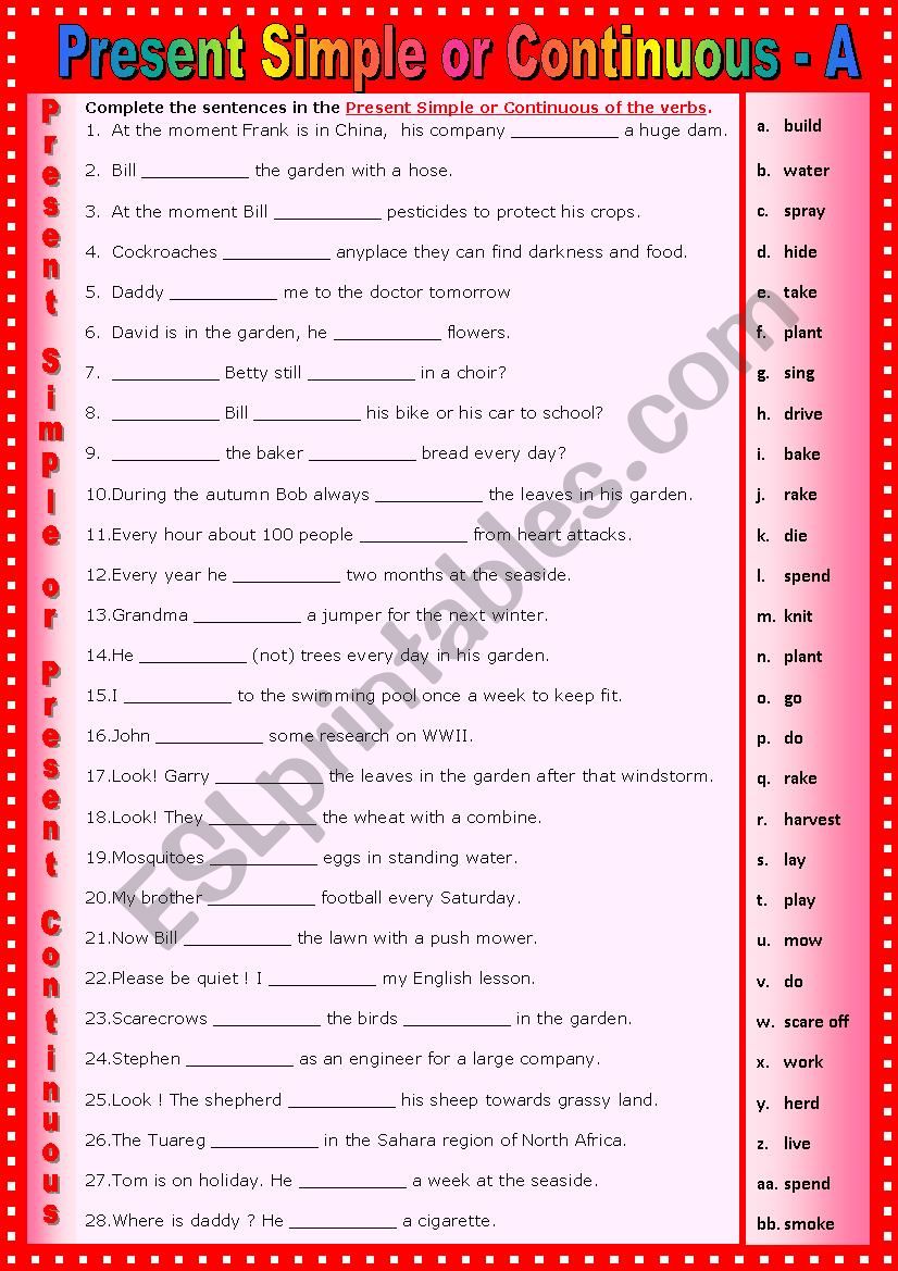 Present Simple or Present Continuous - A  Easy version + key