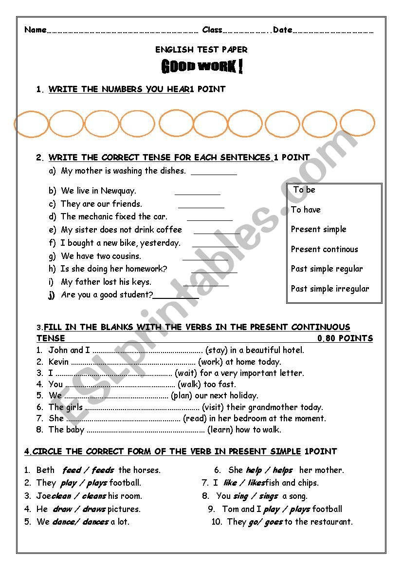 test paper seventh grade learners