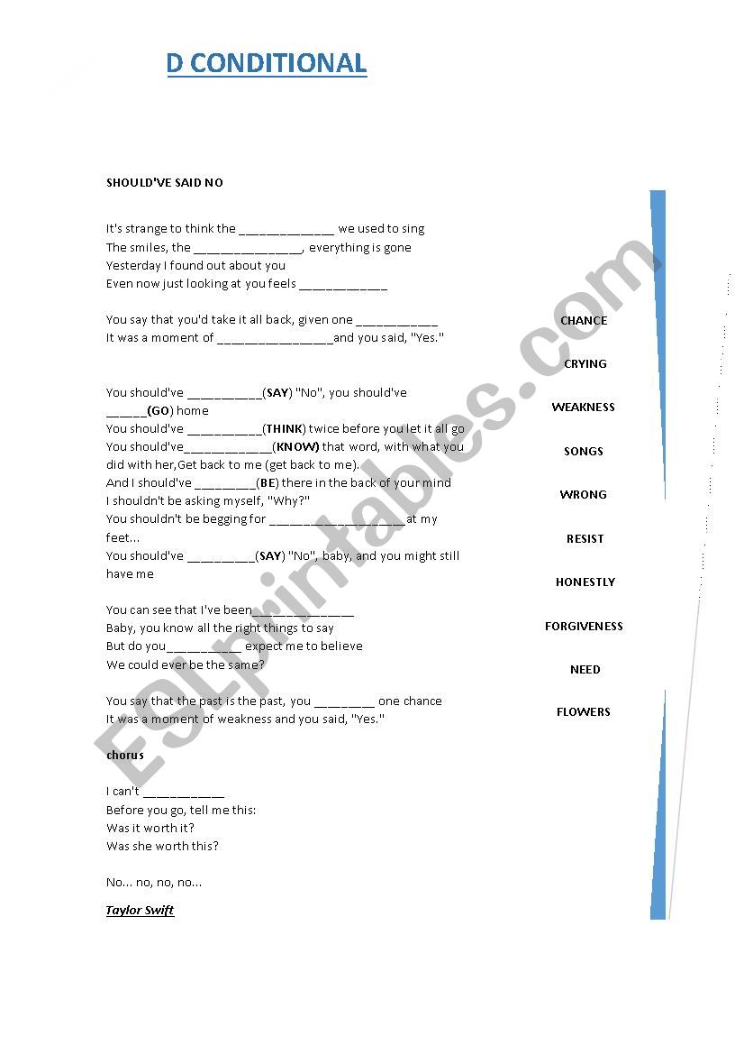 Conditional Type III worksheet