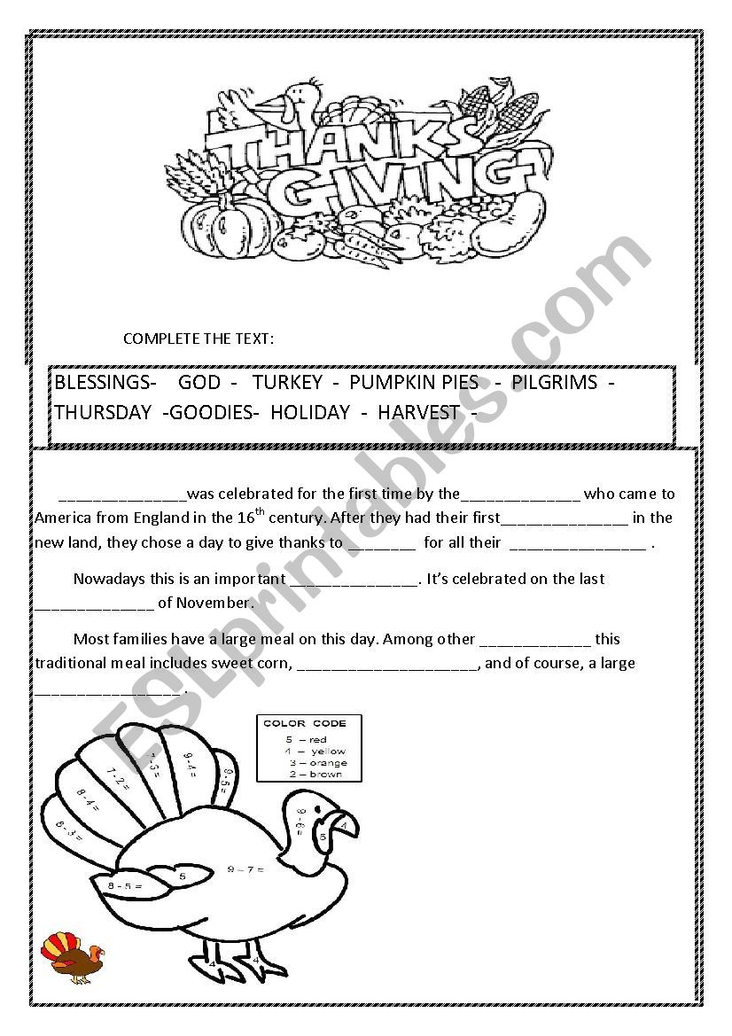 Thanksgiving worksheet