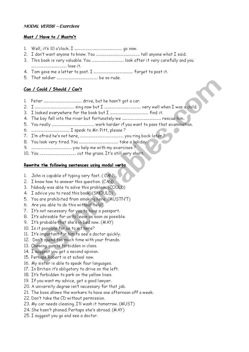 Modal verbs worksheet