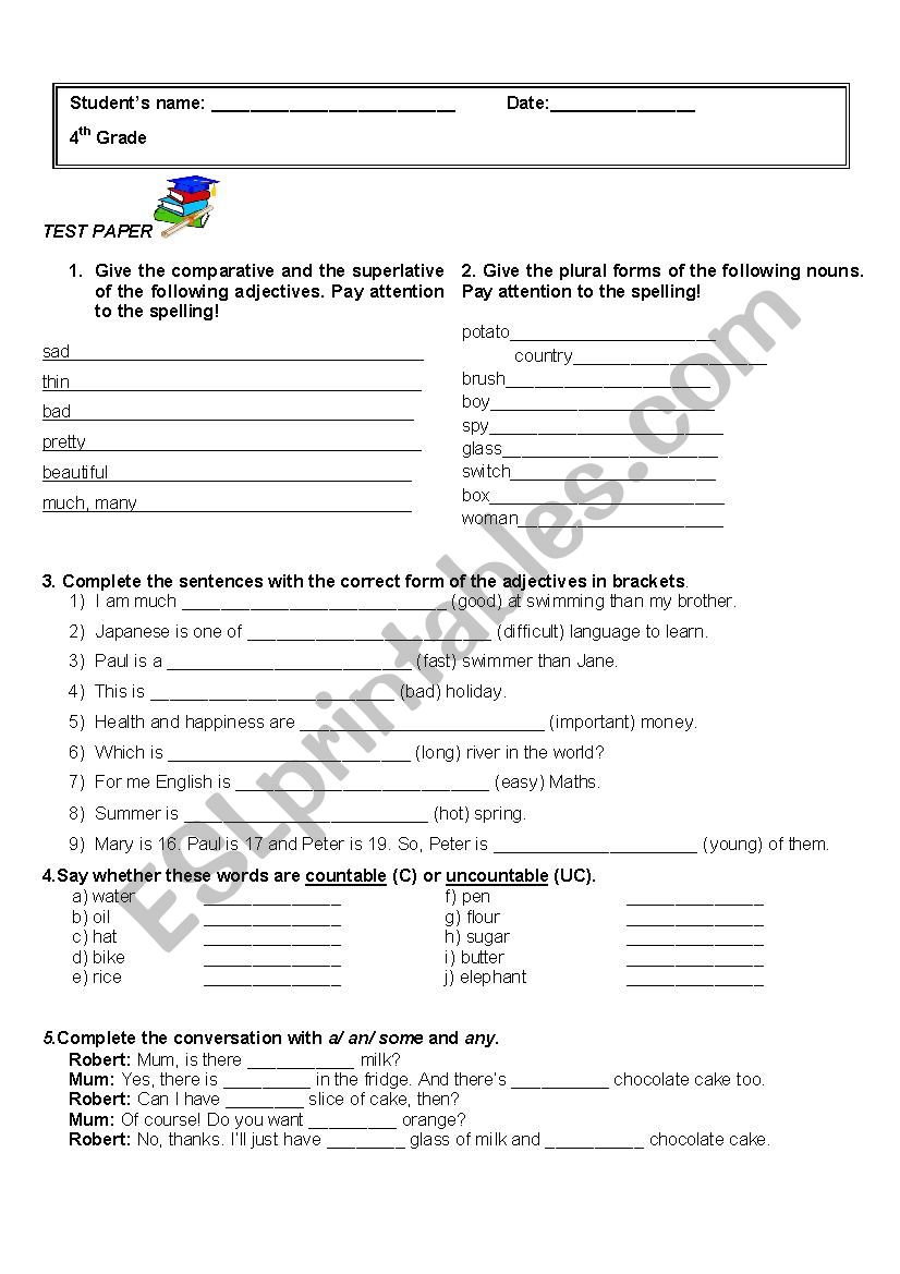 Test paper worksheet