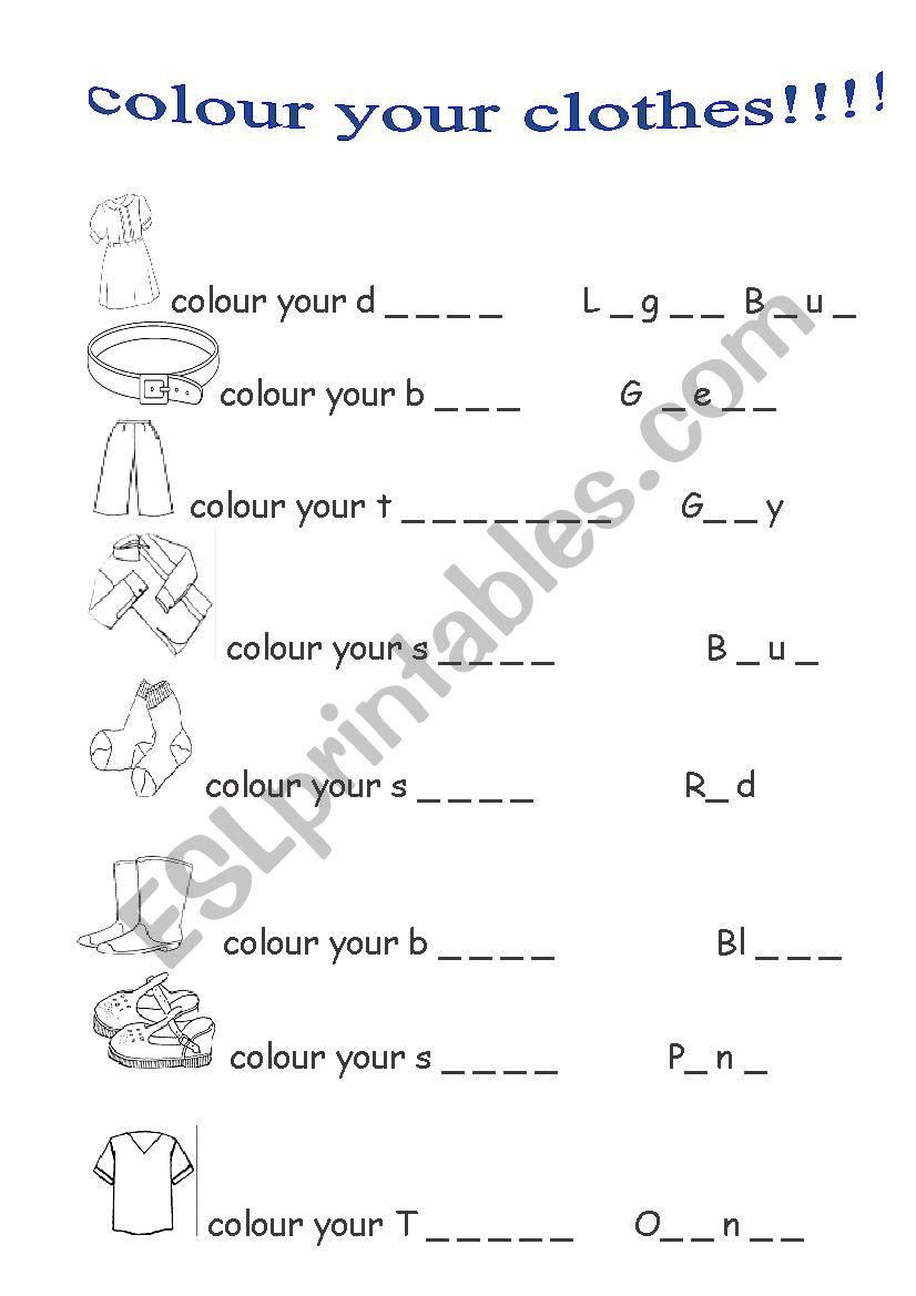 colour your clothes  worksheet