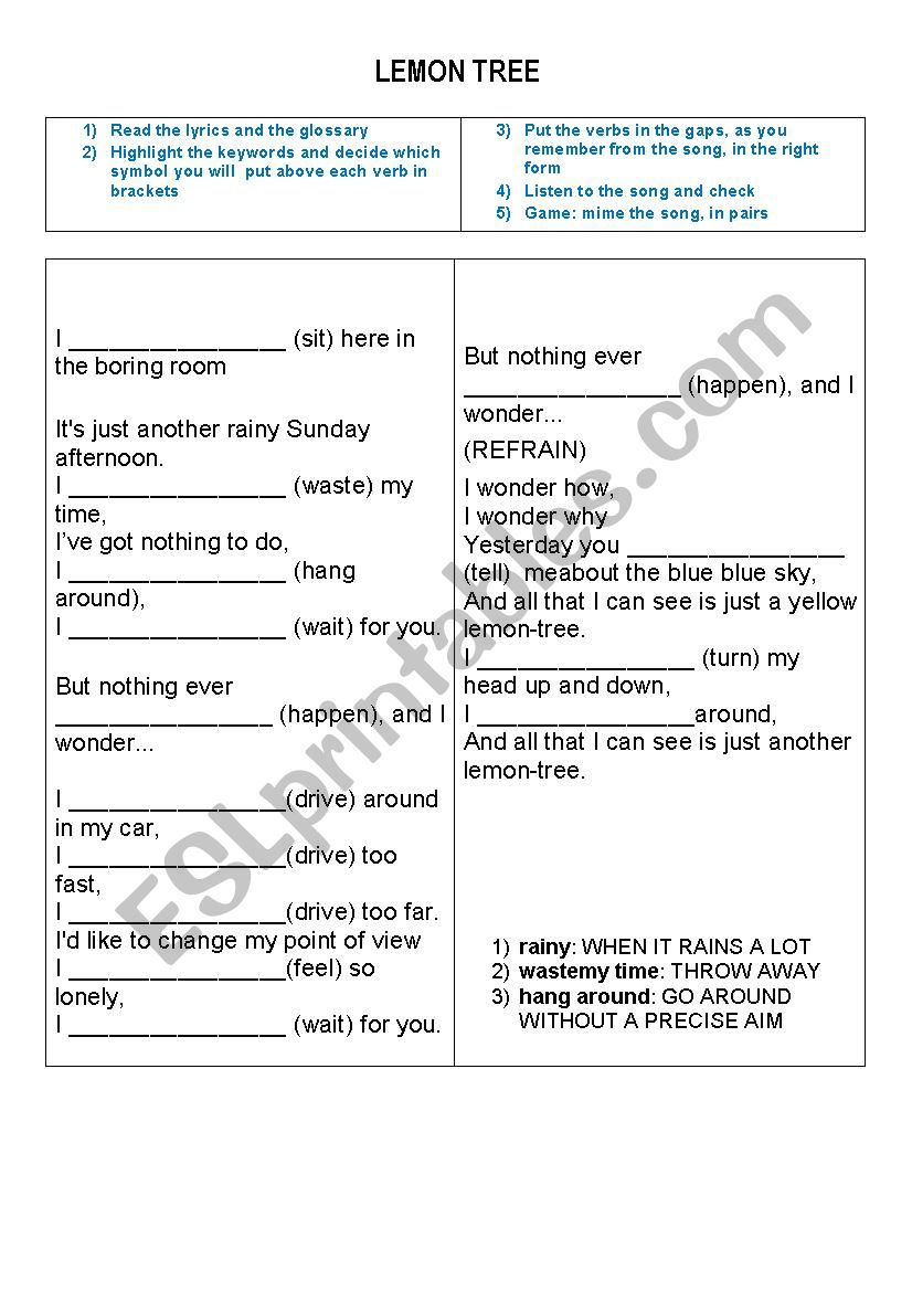 a song  - present continuous worksheet