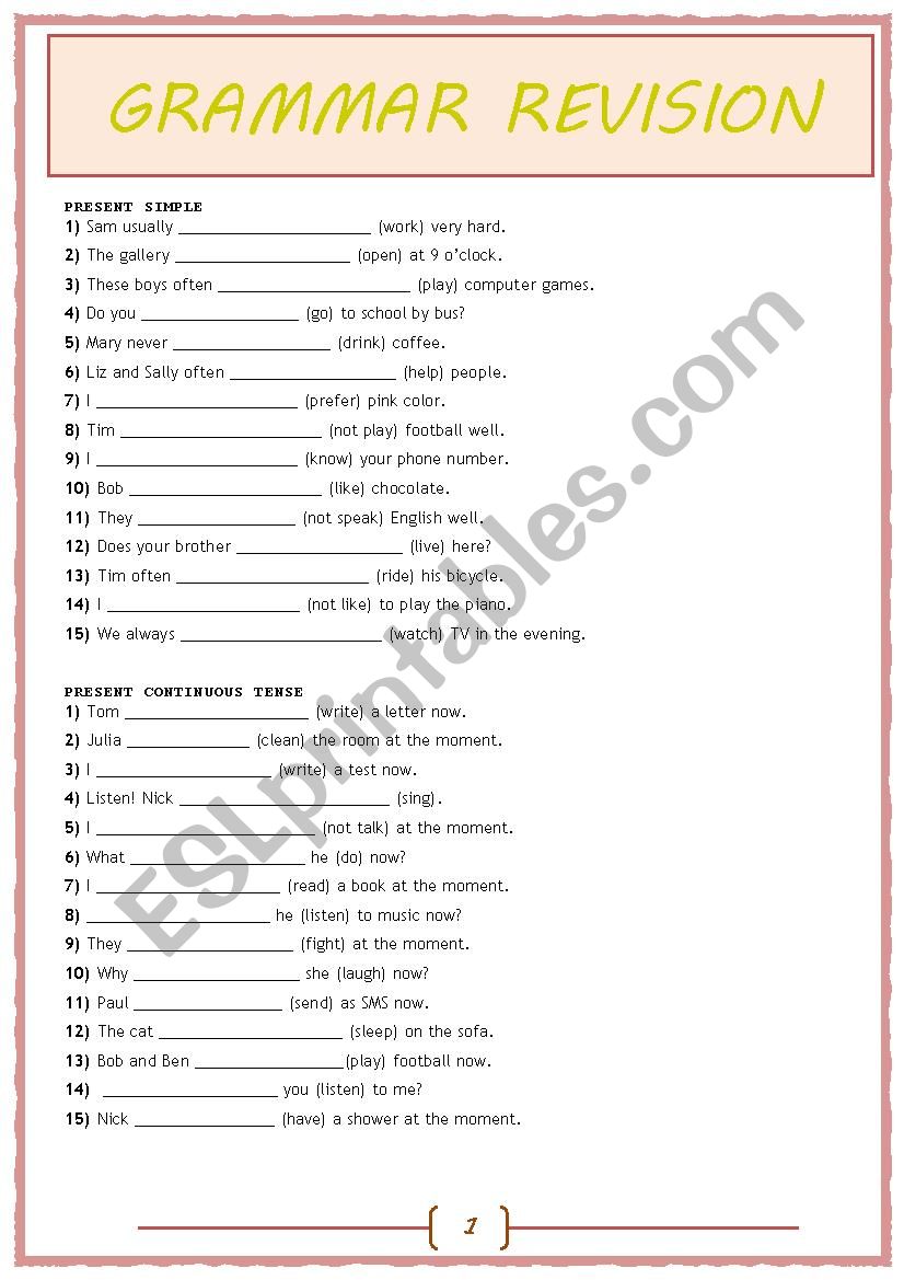 Grammar-Basic Tenses worksheet