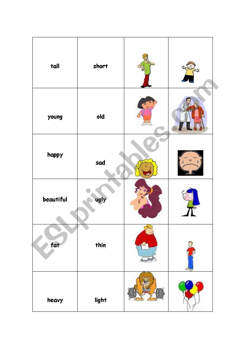 Memory Game- Opposites worksheet