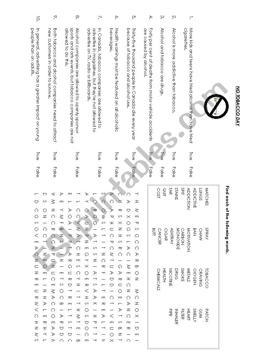 No tobacco day worksheet