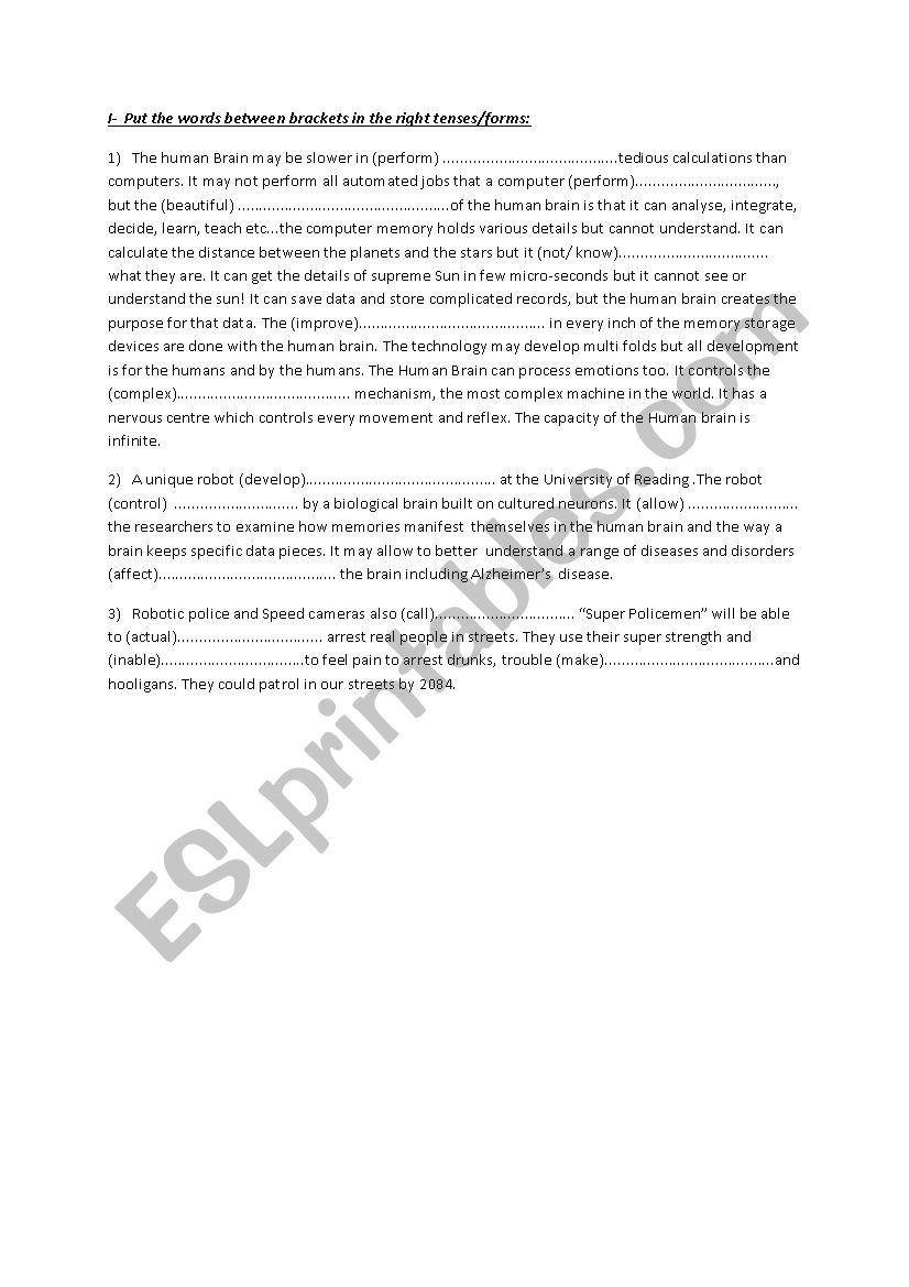 The Human Brain worksheet