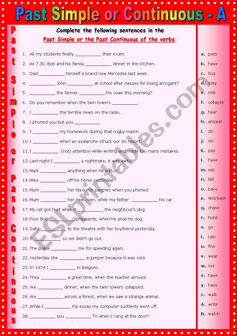 Past Simple or Past Continuous - A easy version + key 