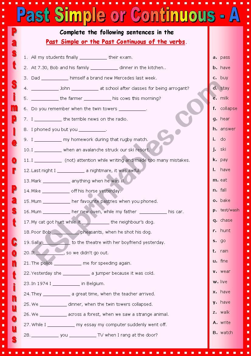 Past Simple or Past Continuous - A easy version + key 