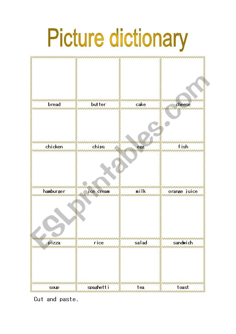 Food picture dictionary worksheet