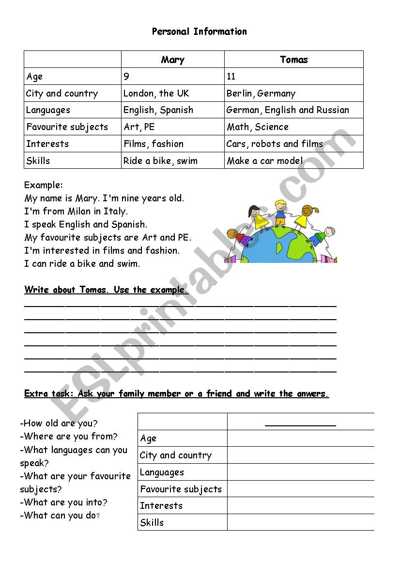 Personal Information worksheet