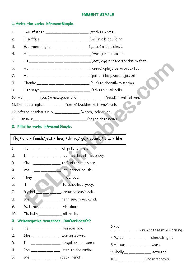 PRESENT SIMPLE (5 tasks) worksheet