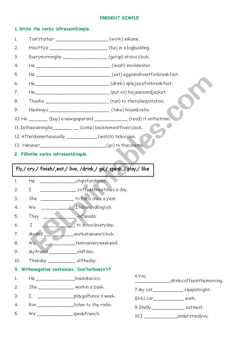 PRESENT SIMPLE (5 tasks) worksheet