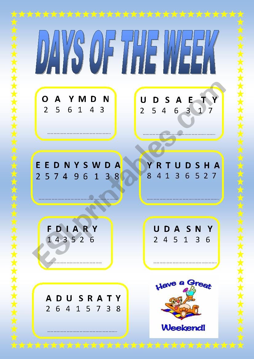 days of the week worksheet