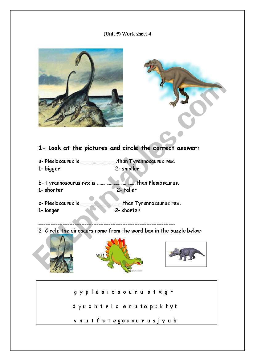 Dinosaur: Big and small: English ESL worksheets pdf & doc