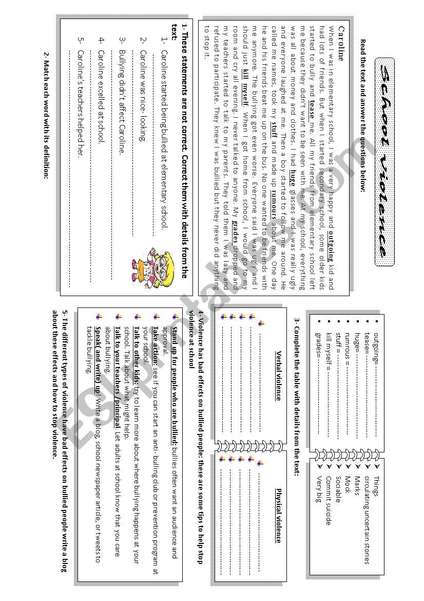 school violence worksheet