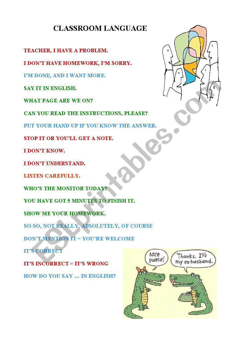 Classroom language worksheet