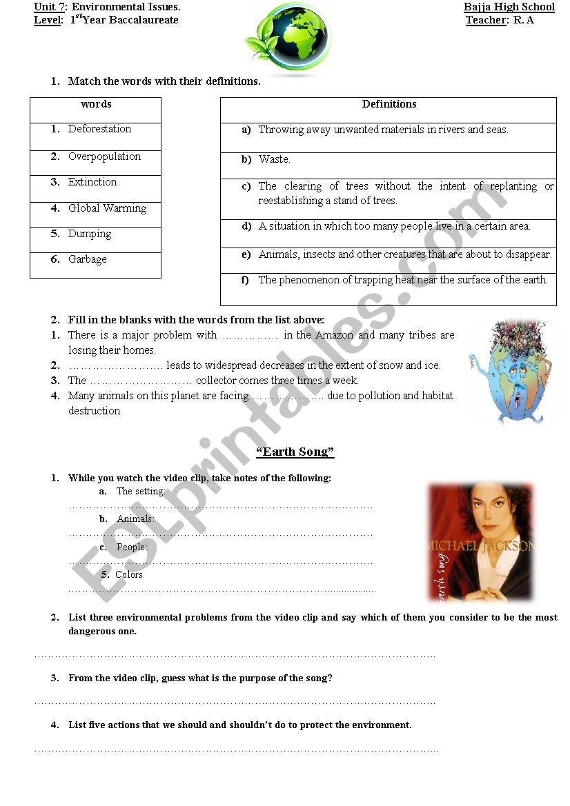 Environmental Issues worksheet