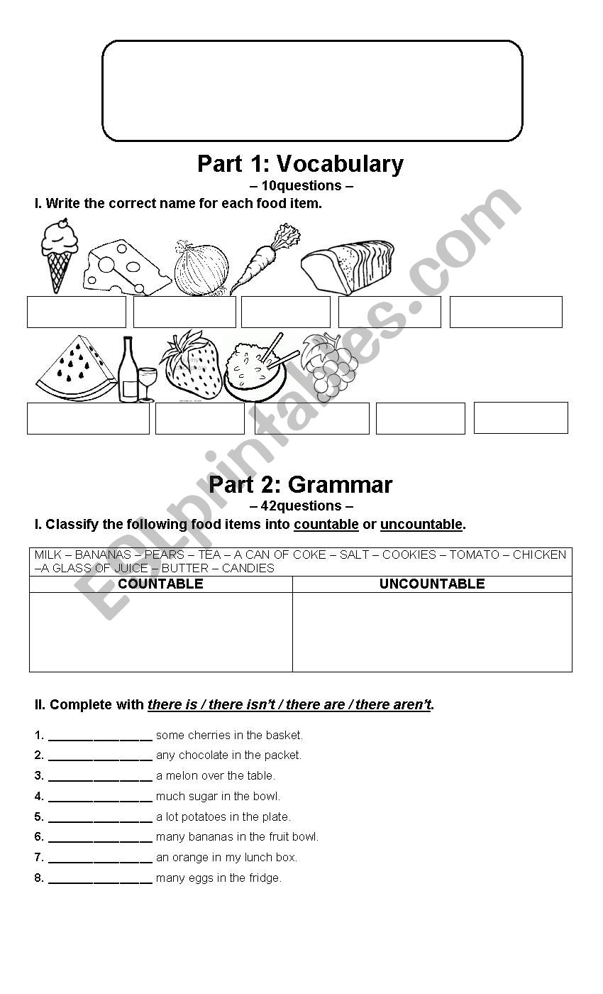 FOOD vocabulary + grammar worksheet