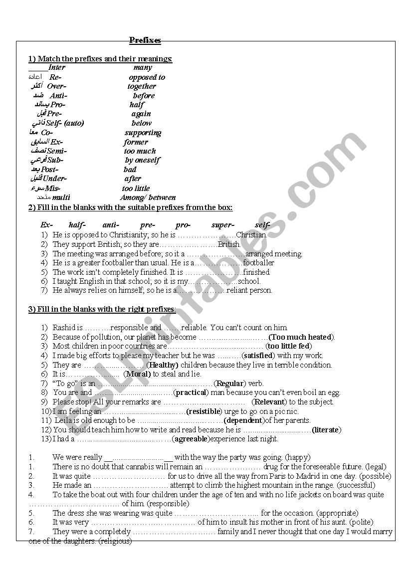 prefixes worksheet