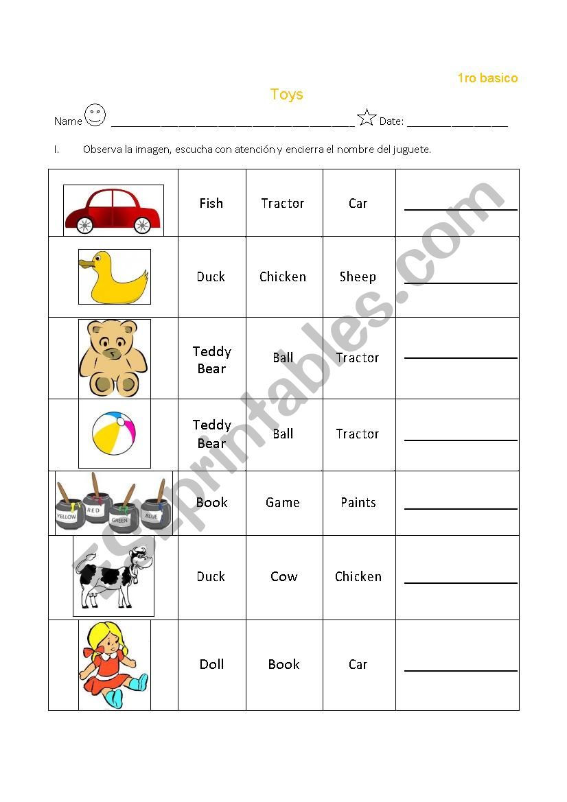 Toys worksheet