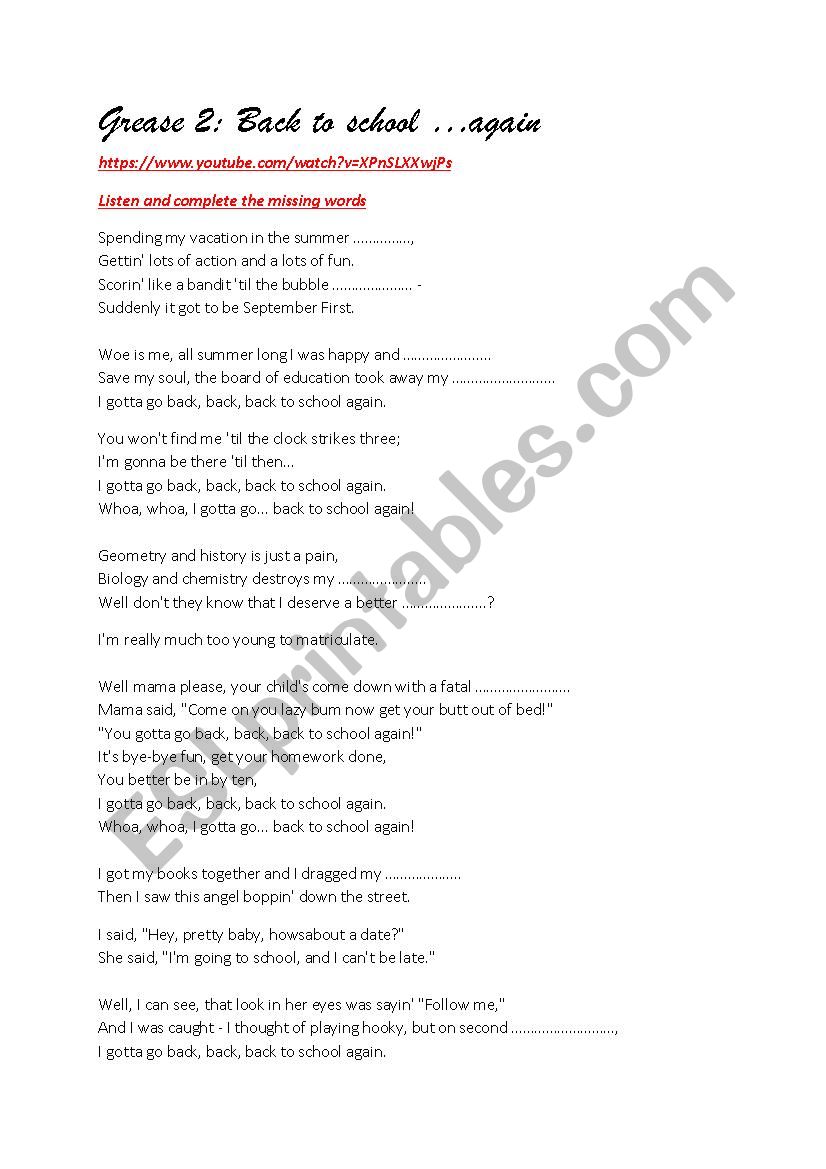 8th form  module 2 group session Back to school again by Grease2 Lyrics (part 1)