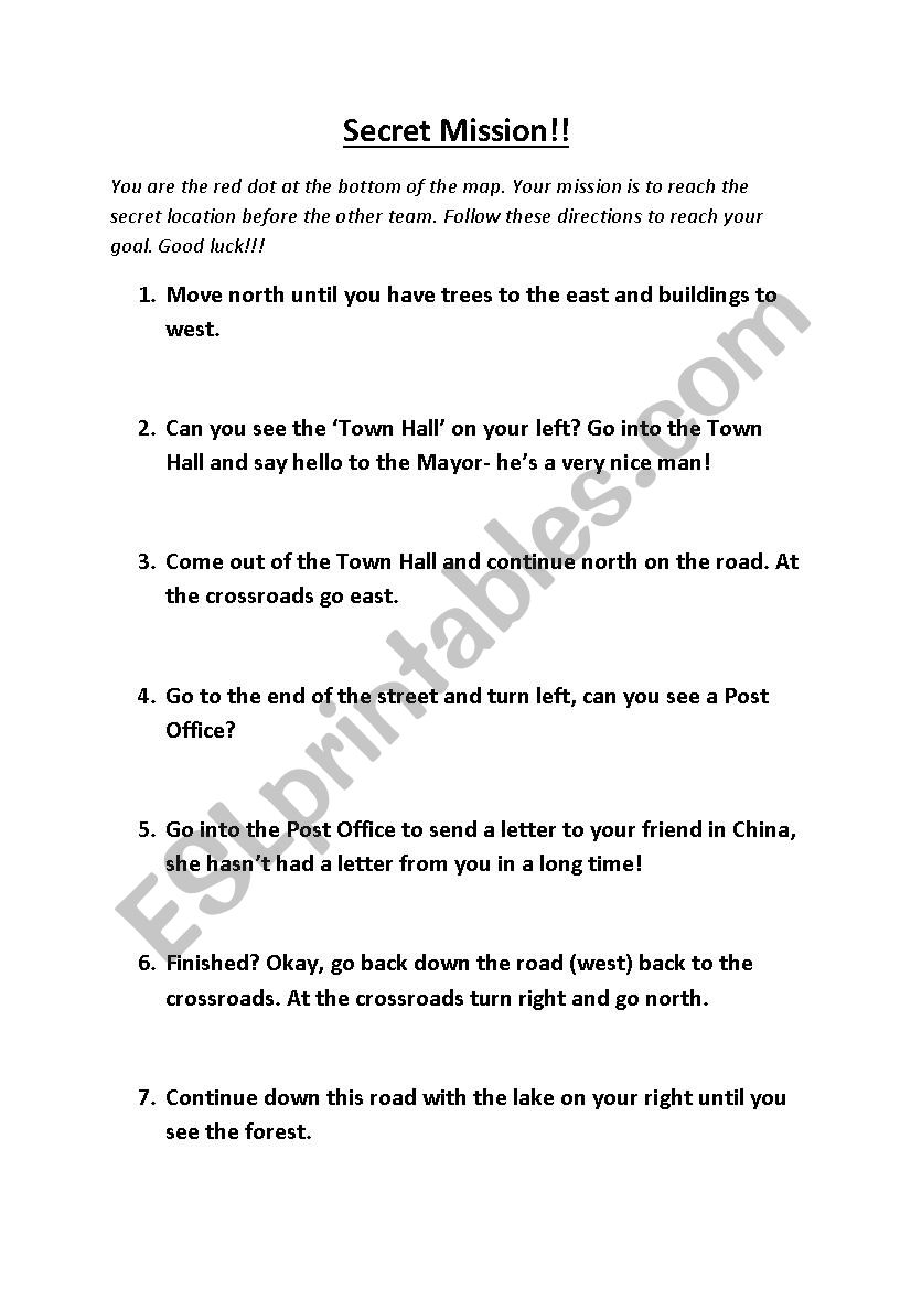 Secret Mission worksheet