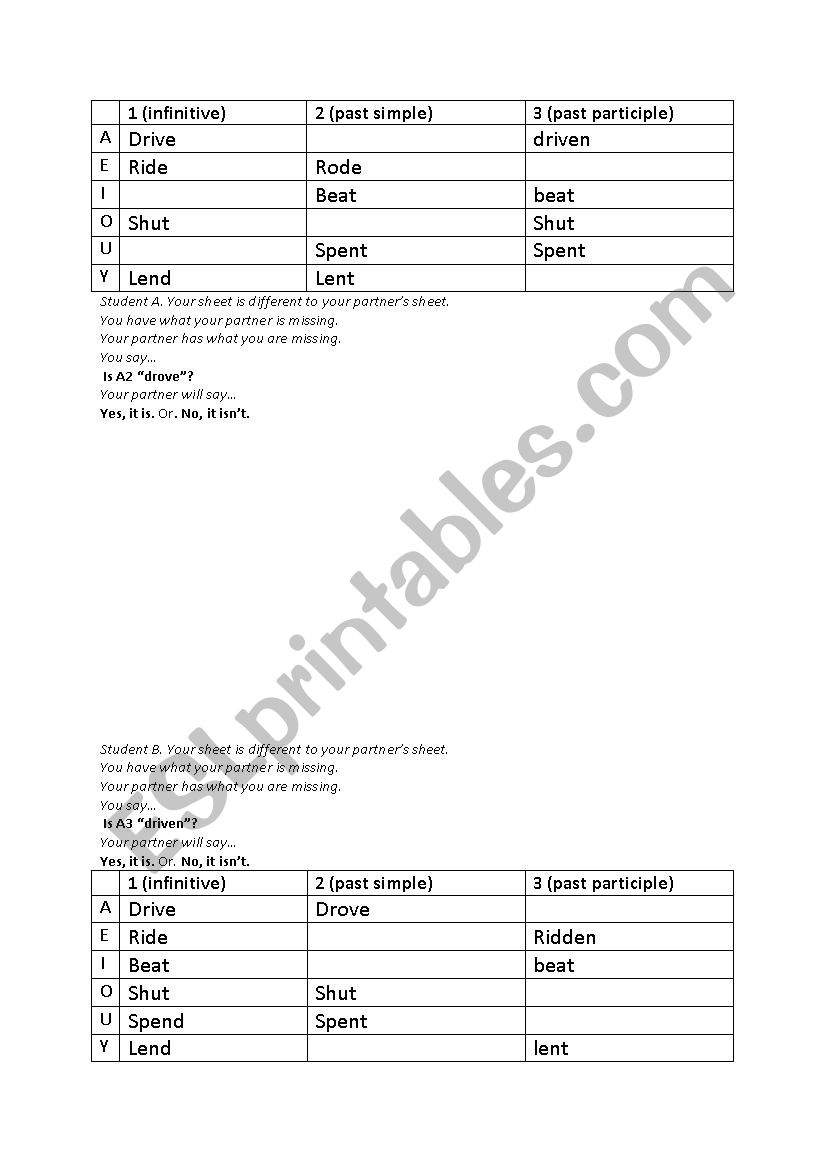 Past simple game worksheet