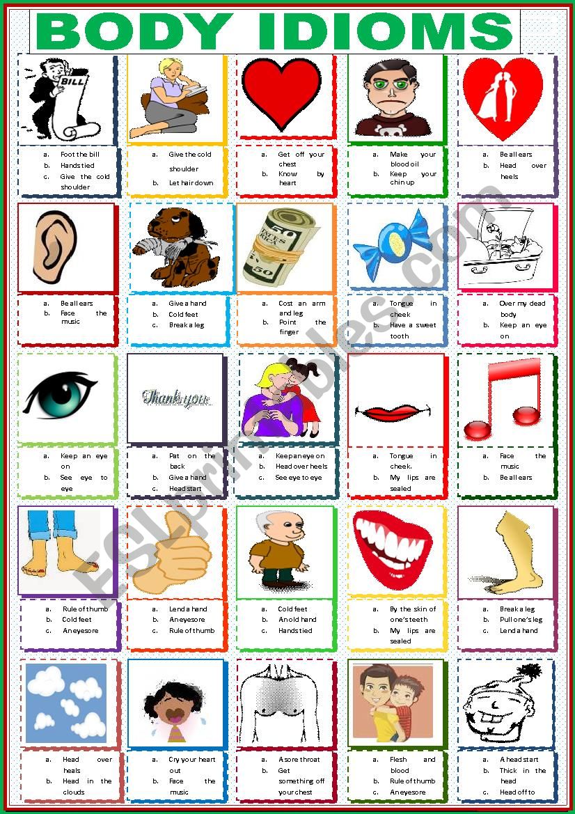 Body idioms worksheet