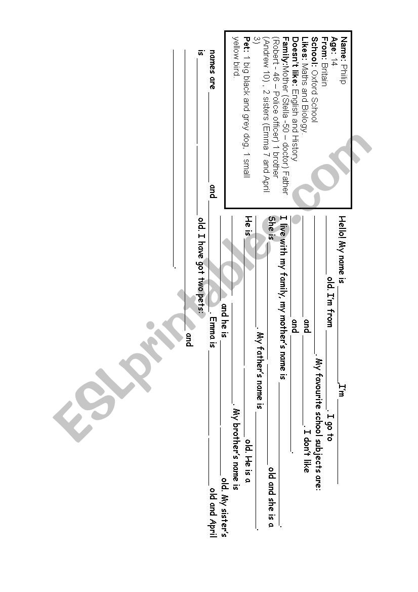 Personal information worksheet