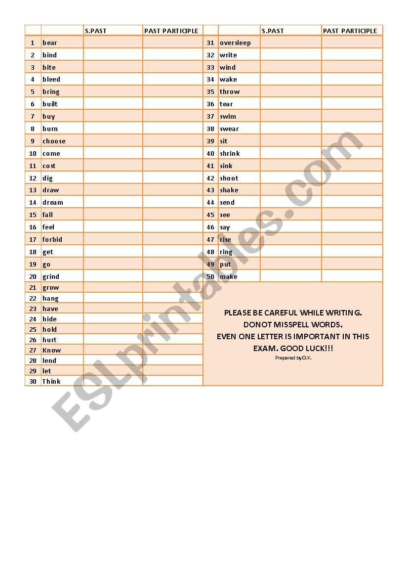 irregular verbs quiz 2 worksheet