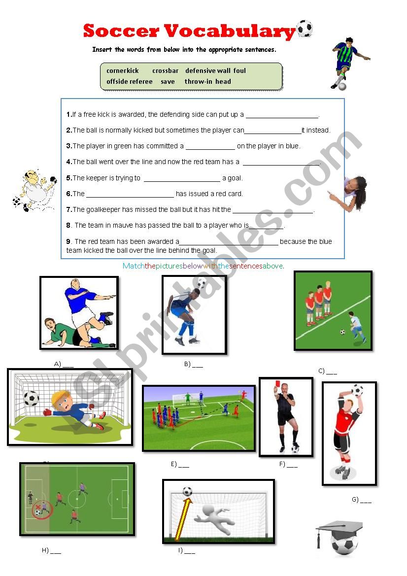 Football Vocabulary Check and Picture Matching Exercise