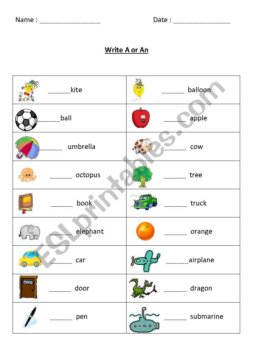 A or An worksheet