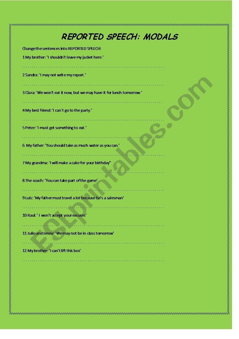 REPORTED SPEECH worksheet