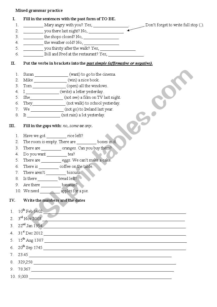 Mixed English grammar  worksheet